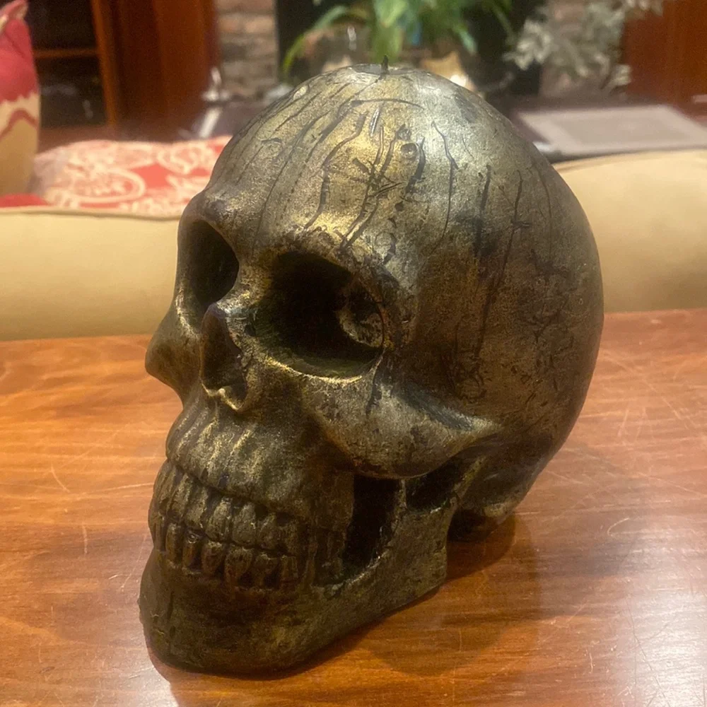 Rare Williams Sonoma Large Skull Halloween Black Green Gold